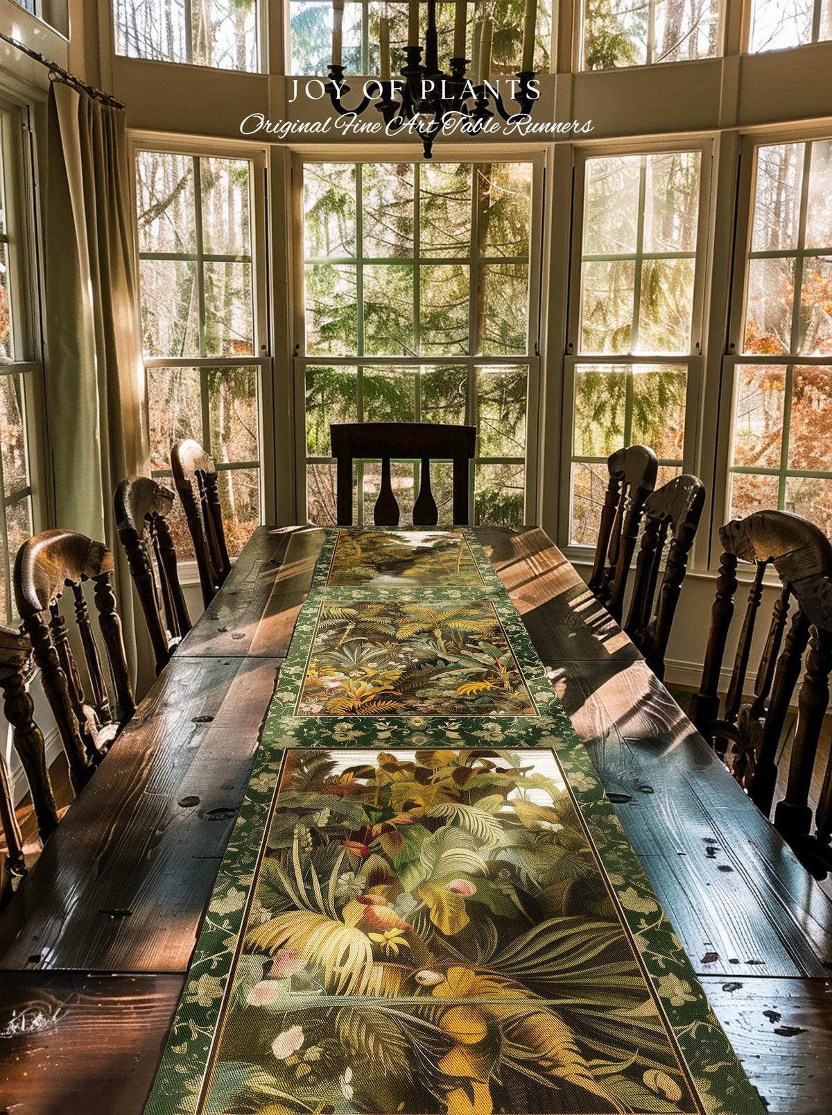 Maximalist Botanical Jungle Table Runner | Exotic Leaf Tropical Nature Theme Dining Room Decor Vintage Elegance Decorations Tropical Theme |