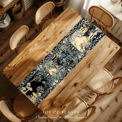 Dreamy Forest Landscape Botanical Table Runner | Misty Forest Dark Cottagecore Aesthetic Fairycore Dining Room Table Magical Jungle Decor