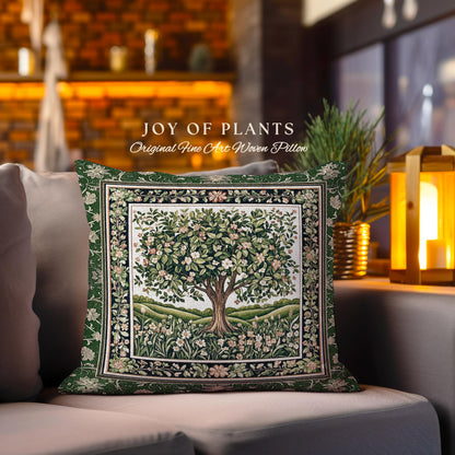 Emerald Green Floral Tree of Life Decorative Tree Cushion Tapestry Throw Pillow