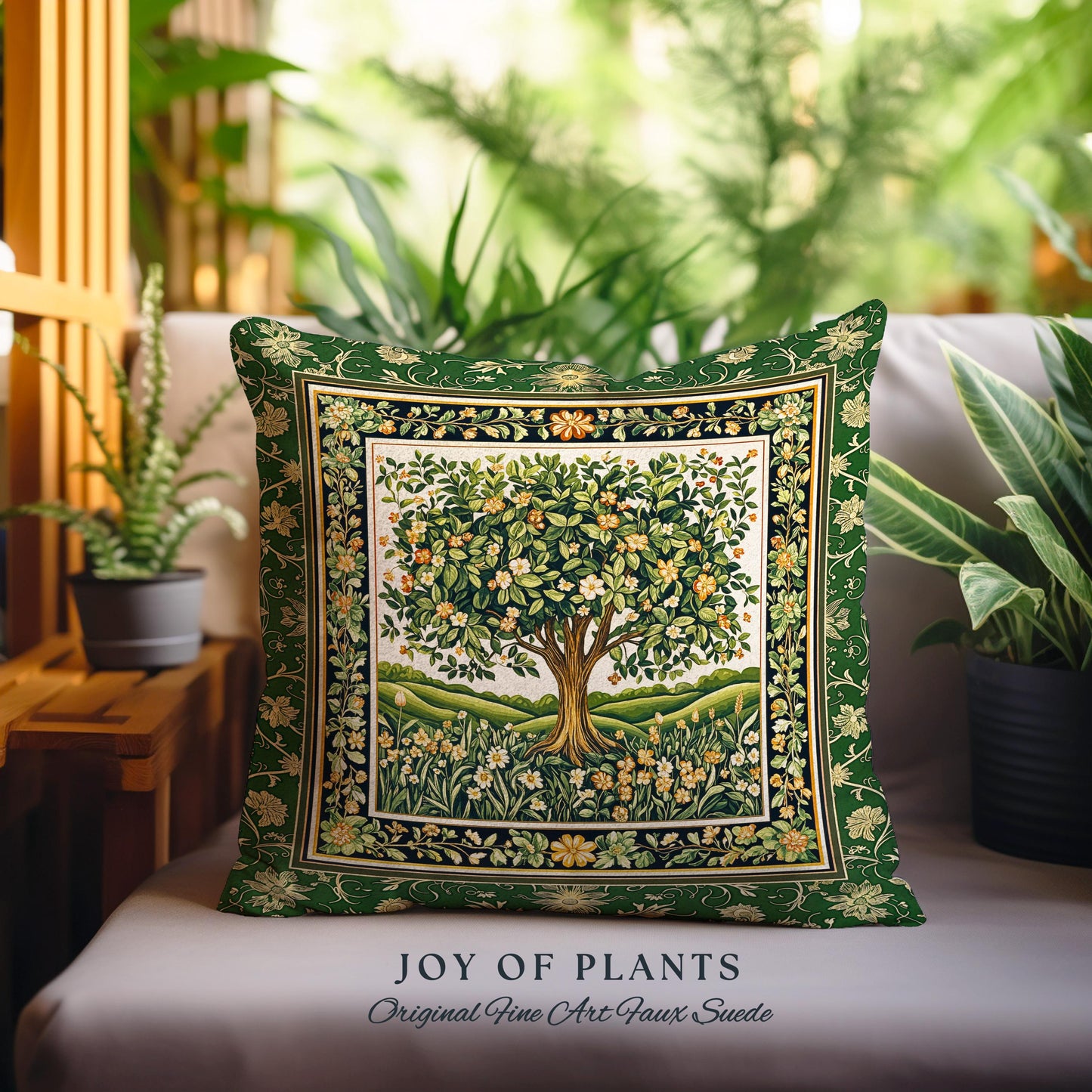 Emerald Green Floral Tree of Life Decorative Tree Cushion Tapestry Throw Pillow
