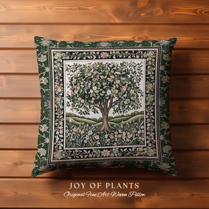 Emerald Green Floral Tree of Life Decorative Tree Cushion Tapestry Throw Pillow