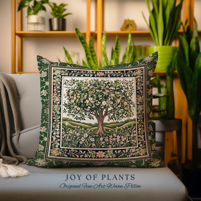 Emerald Green Floral Tree of Life Decorative Tree Cushion Tapestry Throw Pillow