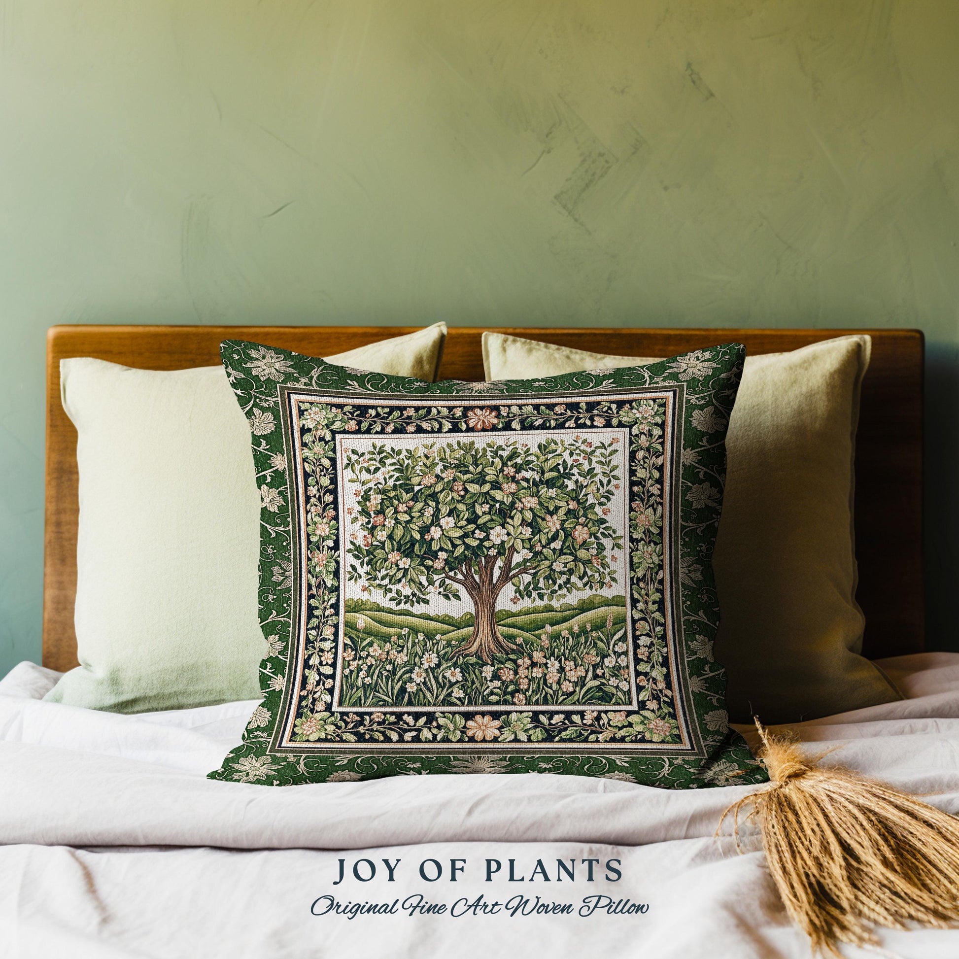 Emerald Green Floral Tree of Life Decorative Tree Cushion Tapestry Throw Pillow
