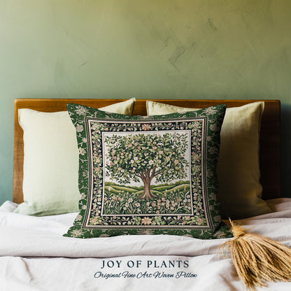 Emerald Green Floral Tree of Life Decorative Tree Cushion Tapestry Throw Pillow