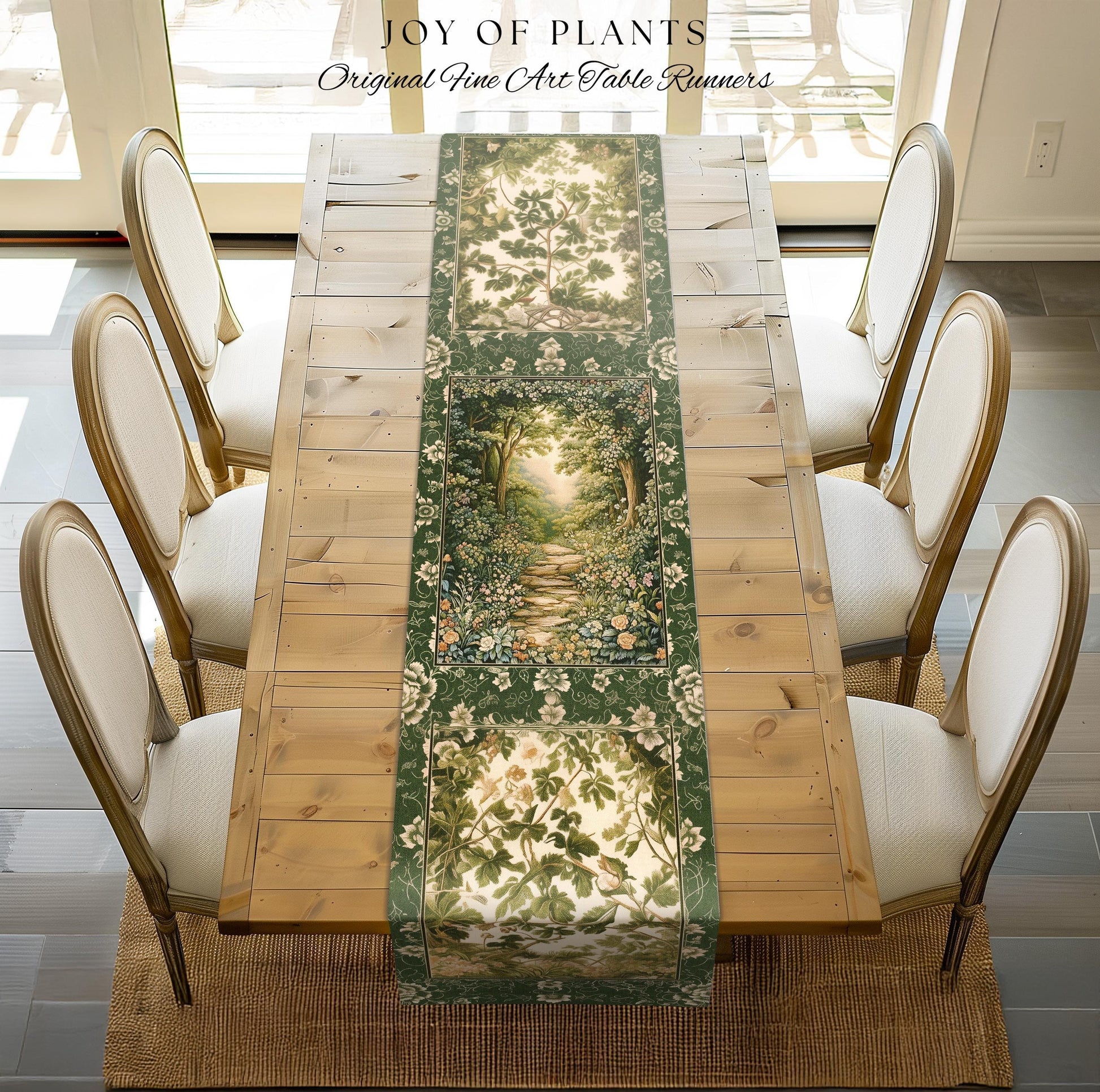 Mystic Garden Fairytale Landscape Table Runner | Fairycore Woodland Nature Lover Dining Room Cozy Earthy Home Decor Whimsical Floral Style |