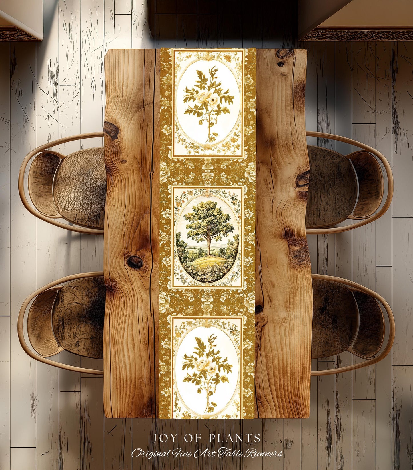 French Countryside Botanical Tree Table Runner | Victorian Garden Romantic Country Decor Floral Pastoral Scene Antique Cottage Aesthetic |