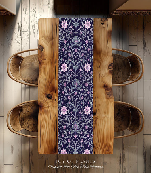 Art Deco Aesthetic Floral Table Runner | Whimsical Maximalist Ornate Dark Renaissance Style Art Deco Aesthetic Lavender Purple Botanical |