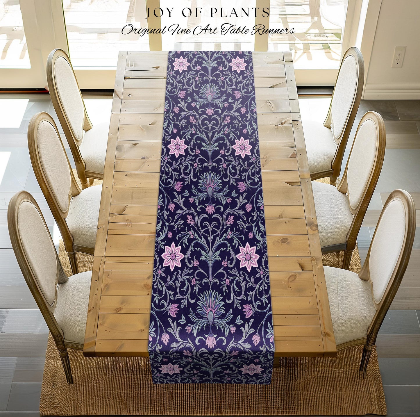 Art Deco Aesthetic Floral Table Runner | Whimsical Maximalist Ornate Dark Renaissance Style Art Deco Aesthetic Lavender Purple Botanical |
