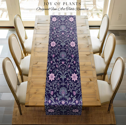 Art Deco Aesthetic Floral Table Runner | Whimsical Maximalist Ornate Dark Renaissance Style Art Deco Aesthetic Lavender Purple Botanical |