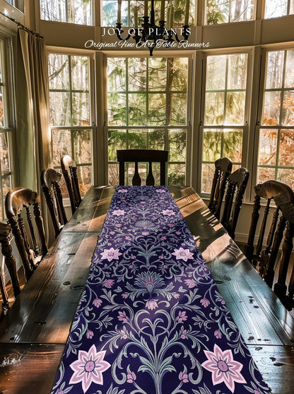 Art Deco Aesthetic Floral Table Runner | Whimsical Maximalist Ornate Dark Renaissance Style Art Deco Aesthetic Lavender Purple Botanical |