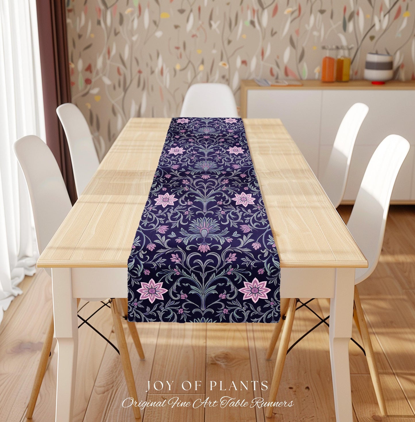 Art Deco Aesthetic Floral Table Runner | Whimsical Maximalist Ornate Dark Renaissance Style Art Deco Aesthetic Lavender Purple Botanical |