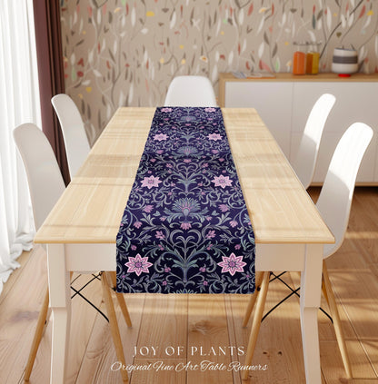 Art Deco Aesthetic Floral Table Runner | Whimsical Maximalist Ornate Dark Renaissance Style Art Deco Aesthetic Lavender Purple Botanical |