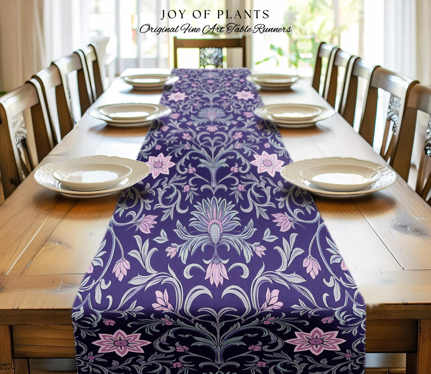 Art Deco Aesthetic Floral Table Runner | Whimsical Maximalist Ornate Dark Renaissance Style Art Deco Aesthetic Lavender Purple Botanical |