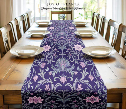Art Deco Aesthetic Floral Table Runner | Whimsical Maximalist Ornate Dark Renaissance Style Art Deco Aesthetic Lavender Purple Botanical |