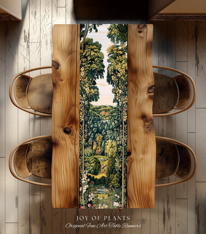 Magical Kingdom Folklore Table Runner | Medieval Botanical Gothic Victorian Fairytale Garden Dining Room Romantic Victorian Landscape Decor