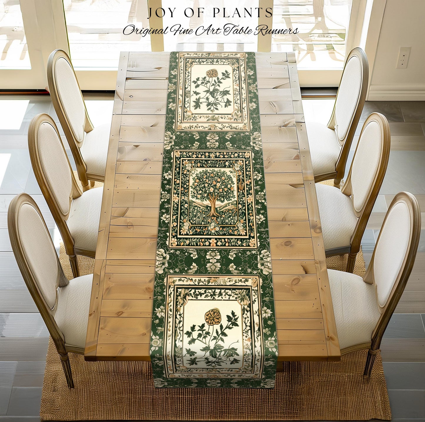 Enchanted Garden Folklore Tree Table Runner | Emerald Green Botanical Coquette Accent Floral Table Accent Forest Theme Folklore Cottagecore