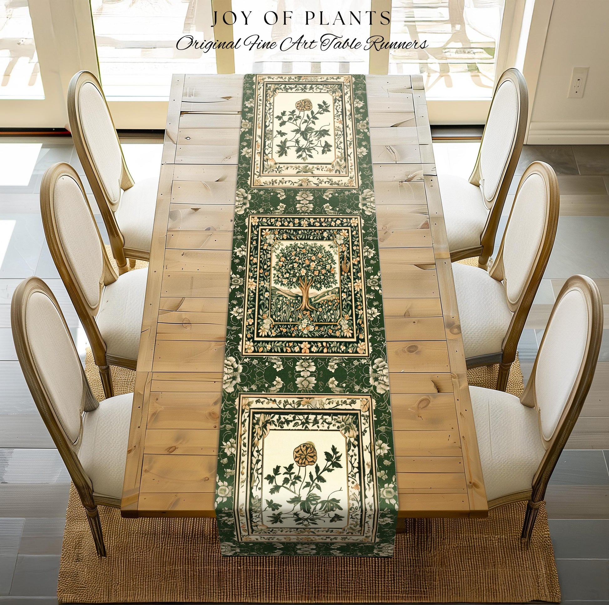 Enchanted Garden Folklore Tree Table Runner | Emerald Green Botanical Coquette Accent Floral Table Accent Forest Theme Folklore Cottagecore