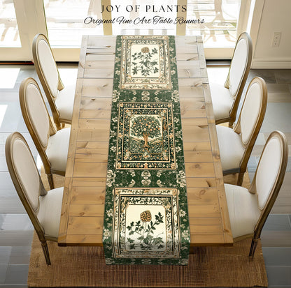 Enchanted Garden Folklore Tree Table Runner | Emerald Green Botanical Coquette Accent Floral Table Accent Forest Theme Folklore Cottagecore