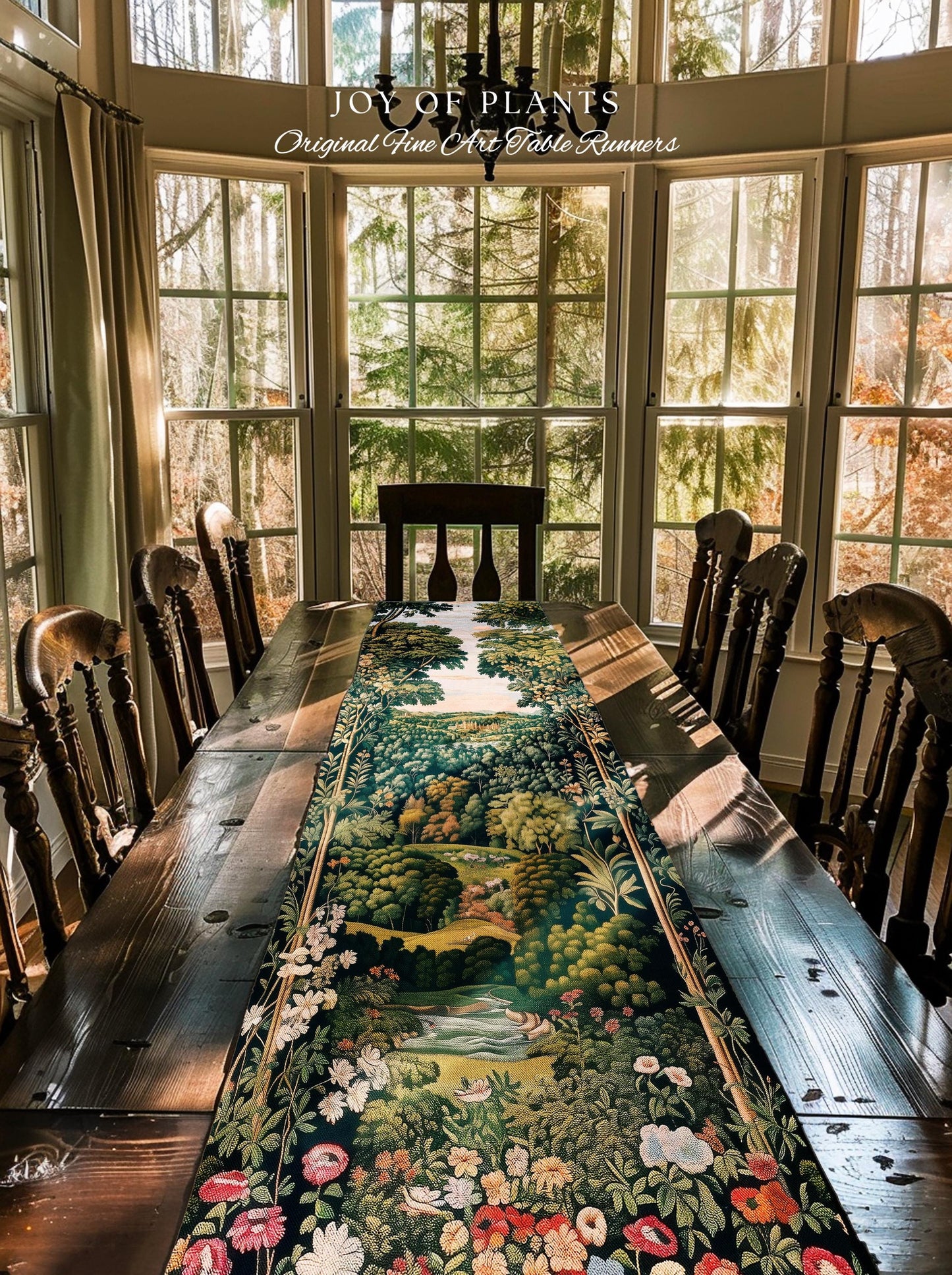 Magical Kingdom Folklore Table Runner | Medieval Botanical Gothic Victorian Fairytale Garden Dining Room Romantic Victorian Landscape Decor