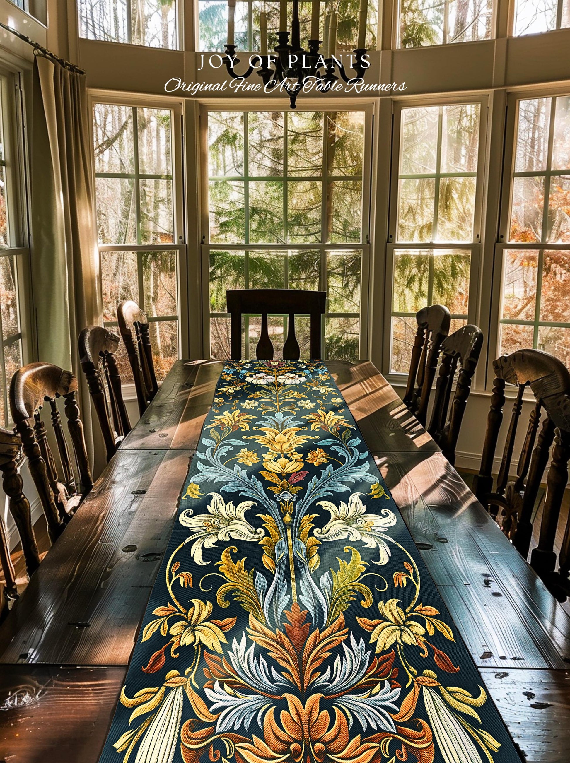 Art Nouveau Floral Table Runner Ornate Renaissance Style Botanical Dark Academia, William Morris Inspired Rustic Farmhouse Vintage Decor |