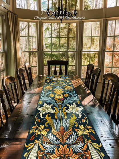 Art Nouveau Floral Table Runner Ornate Renaissance Style Botanical Dark Academia, William Morris Inspired Rustic Farmhouse Vintage Decor |