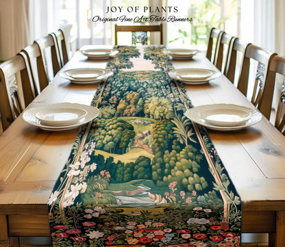 Magical Kingdom Folklore Table Runner | Medieval Botanical Gothic Victorian Fairytale Garden Dining Room Romantic Victorian Landscape Decor