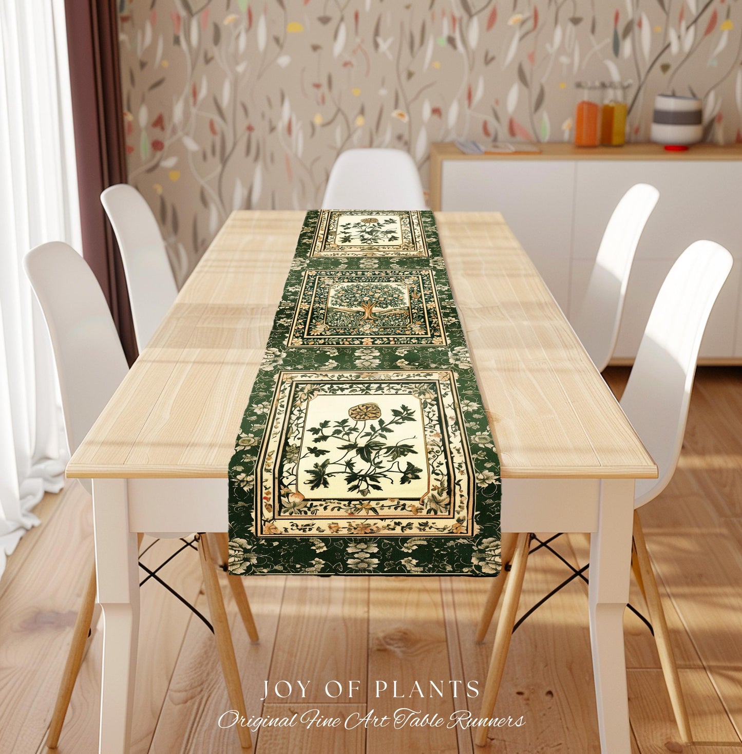 Enchanted Garden Folklore Tree Table Runner | Emerald Green Botanical Coquette Accent Floral Table Accent Forest Theme Folklore Cottagecore