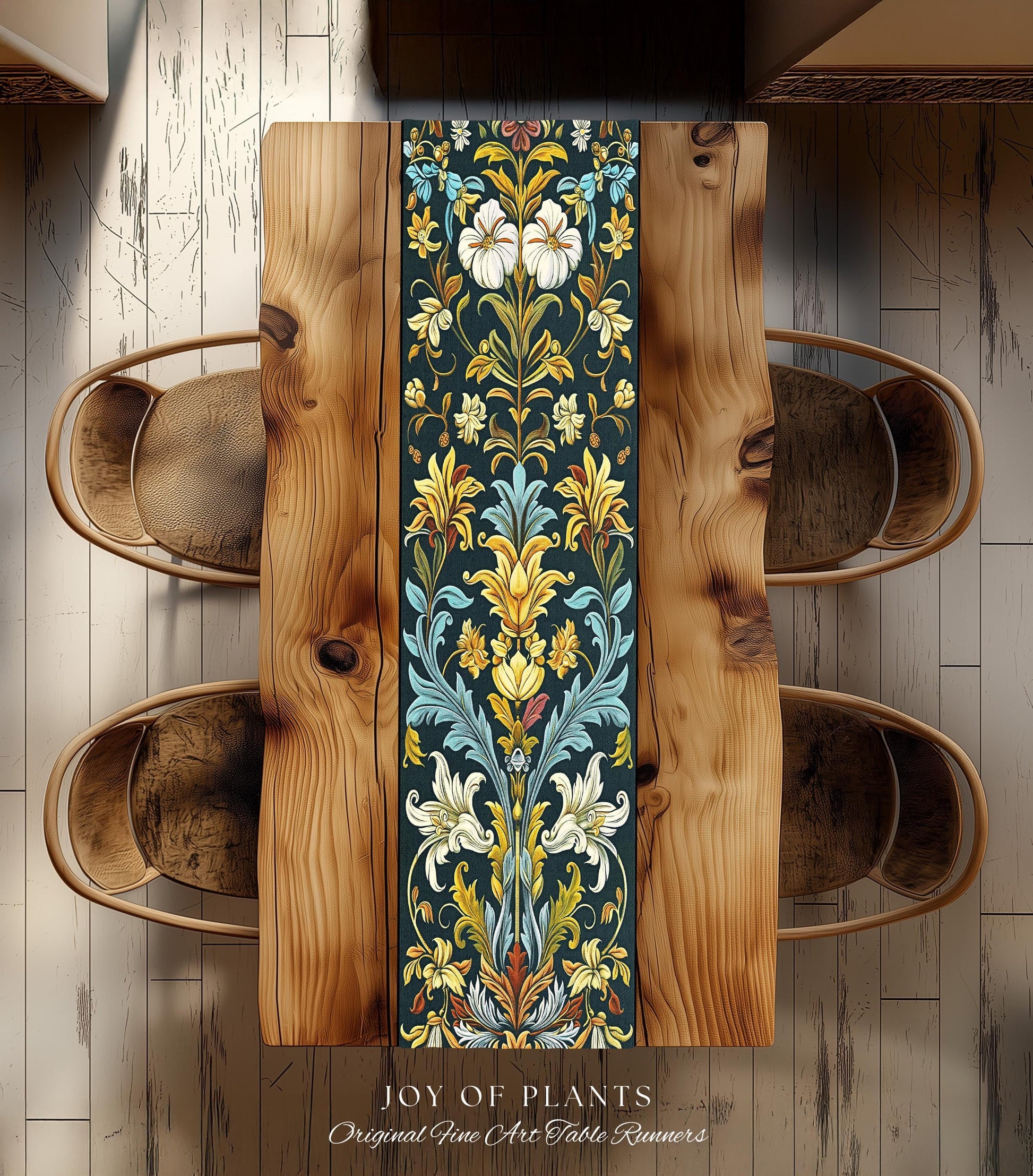 Art Nouveau Floral Table Runner Ornate Renaissance Style Botanical Dark Academia, William Morris Inspired Rustic Farmhouse Vintage Decor |