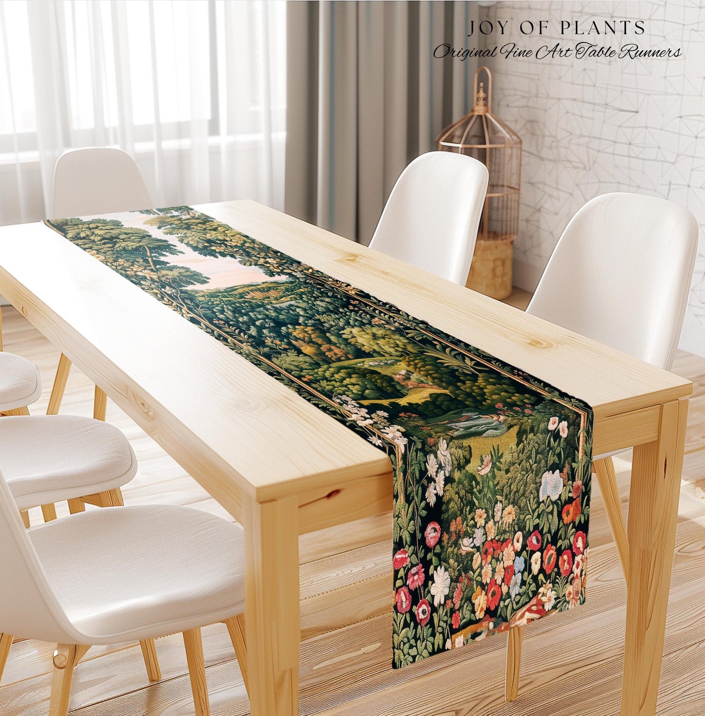 Magical Kingdom Folklore Table Runner | Medieval Botanical Gothic Victorian Fairytale Garden Dining Room Romantic Victorian Landscape Decor