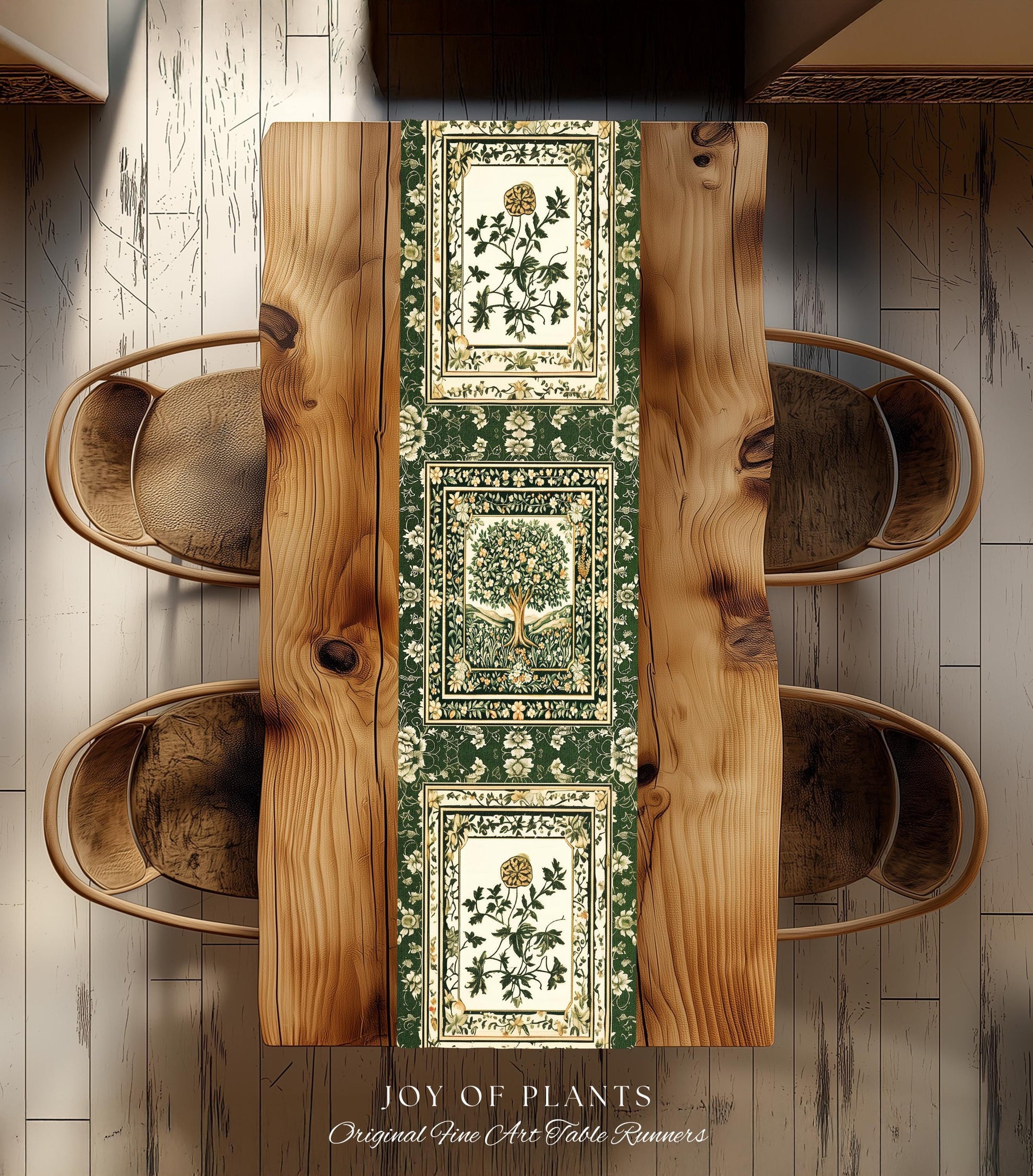 Enchanted Garden Folklore Tree Table Runner | Emerald Green Botanical Coquette Accent Floral Table Accent Forest Theme Folklore Cottagecore