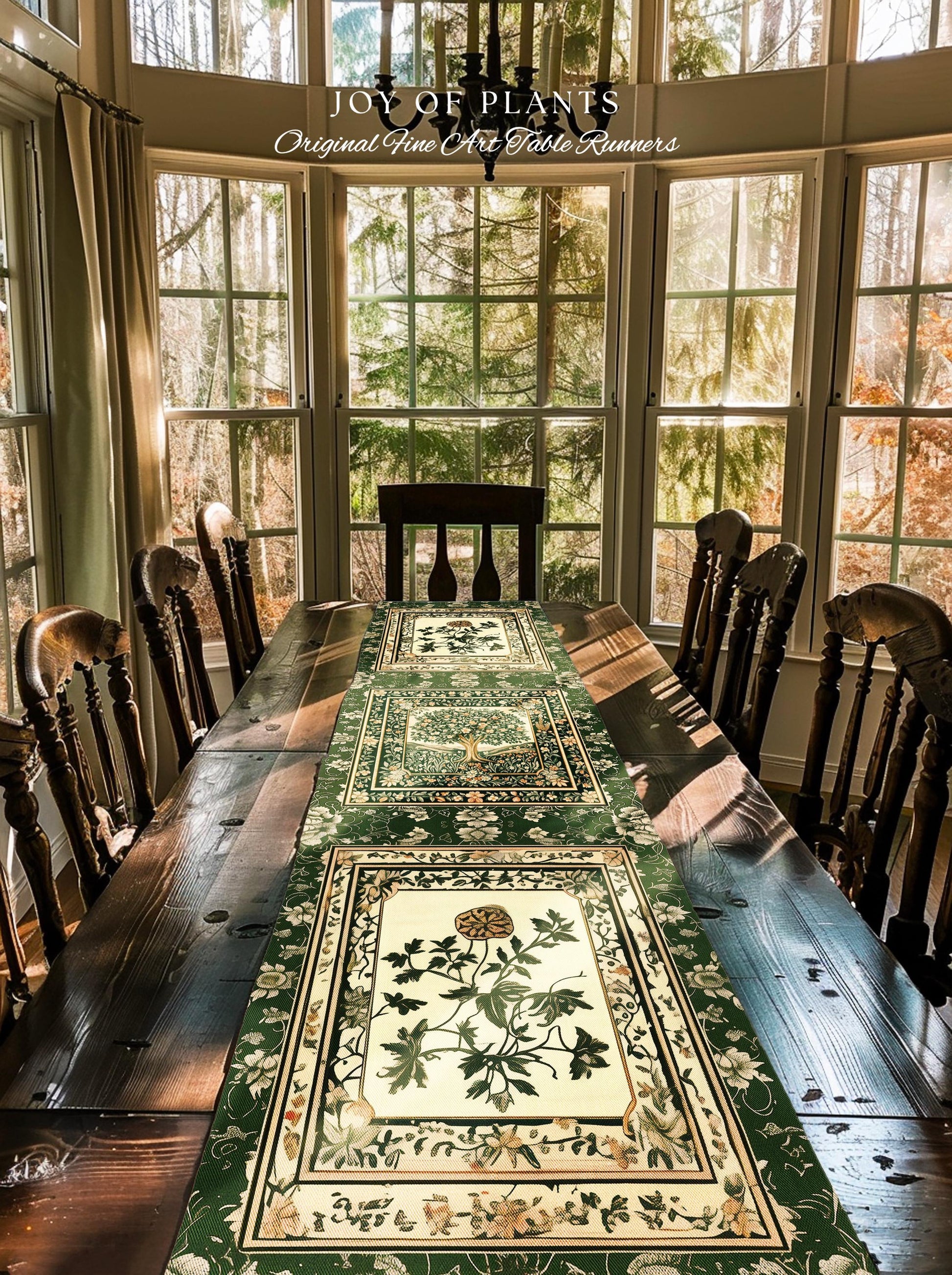 Enchanted Garden Folklore Tree Table Runner | Emerald Green Botanical Coquette Accent Floral Table Accent Forest Theme Folklore Cottagecore