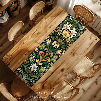 Rustic Farmhouse Floral Table Runner Country Cottage Charm | Soft Cottagecore Botanical Elegance Boho Flower Pattern Morris Style Home Decor