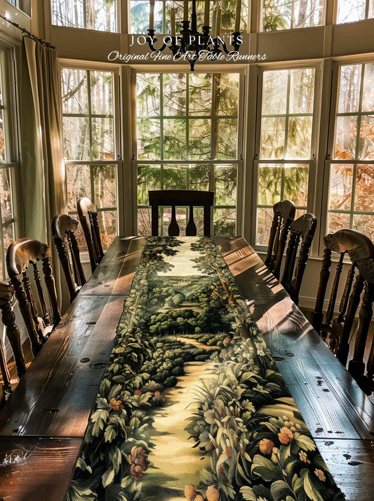 Renaissance Aesthetic Table Runner | Whimsical Fairytale Botanical Magic Garden Fairycore Woodland Dining Room Natural Elegance Altar Cloth