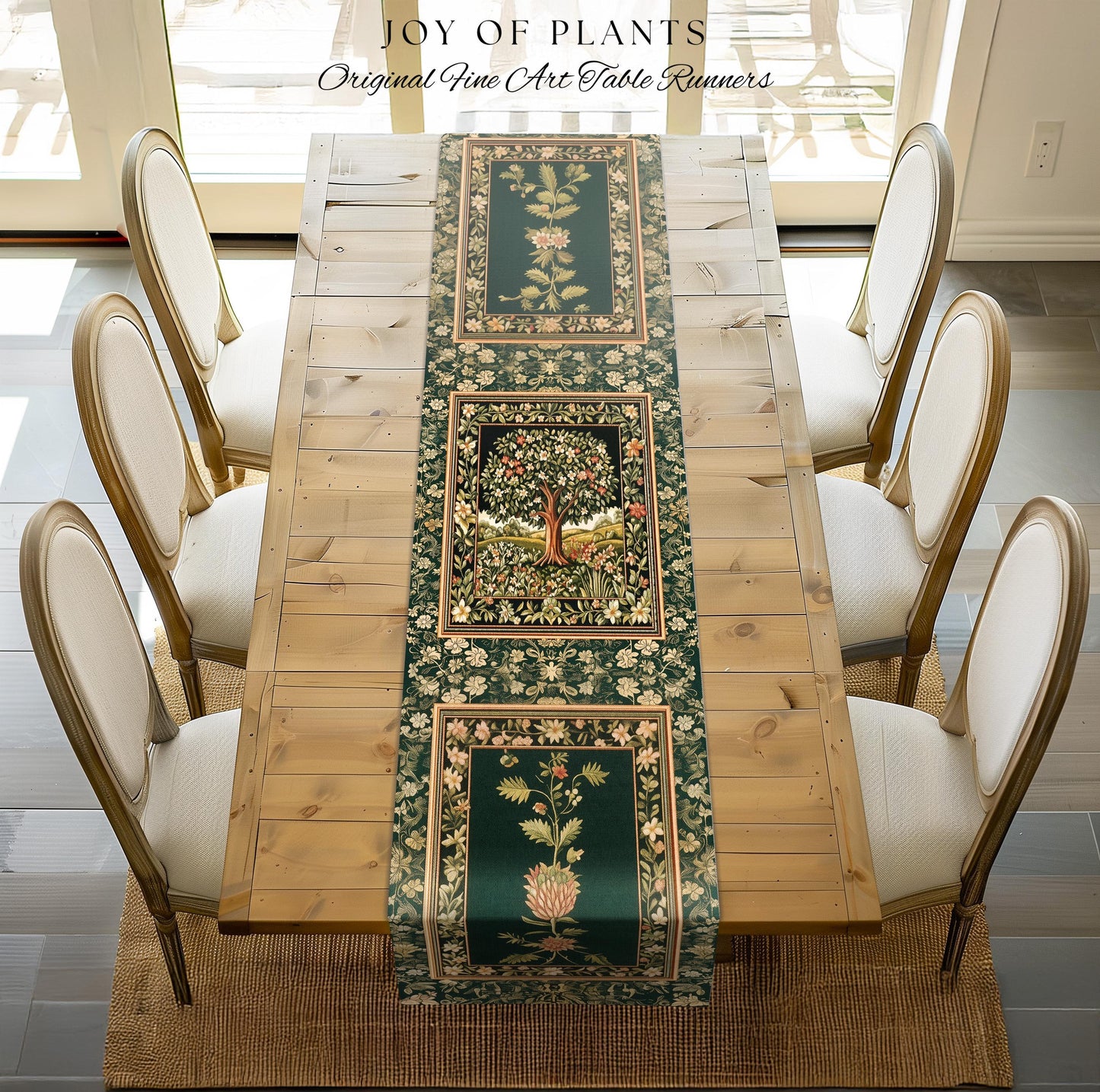 Botanical Tree of Life Table Runner | Ornate Floral Heritage Decor Vintage Nature Aesthetic Cottagecore Fairycore Dining Room Woodland Boho
