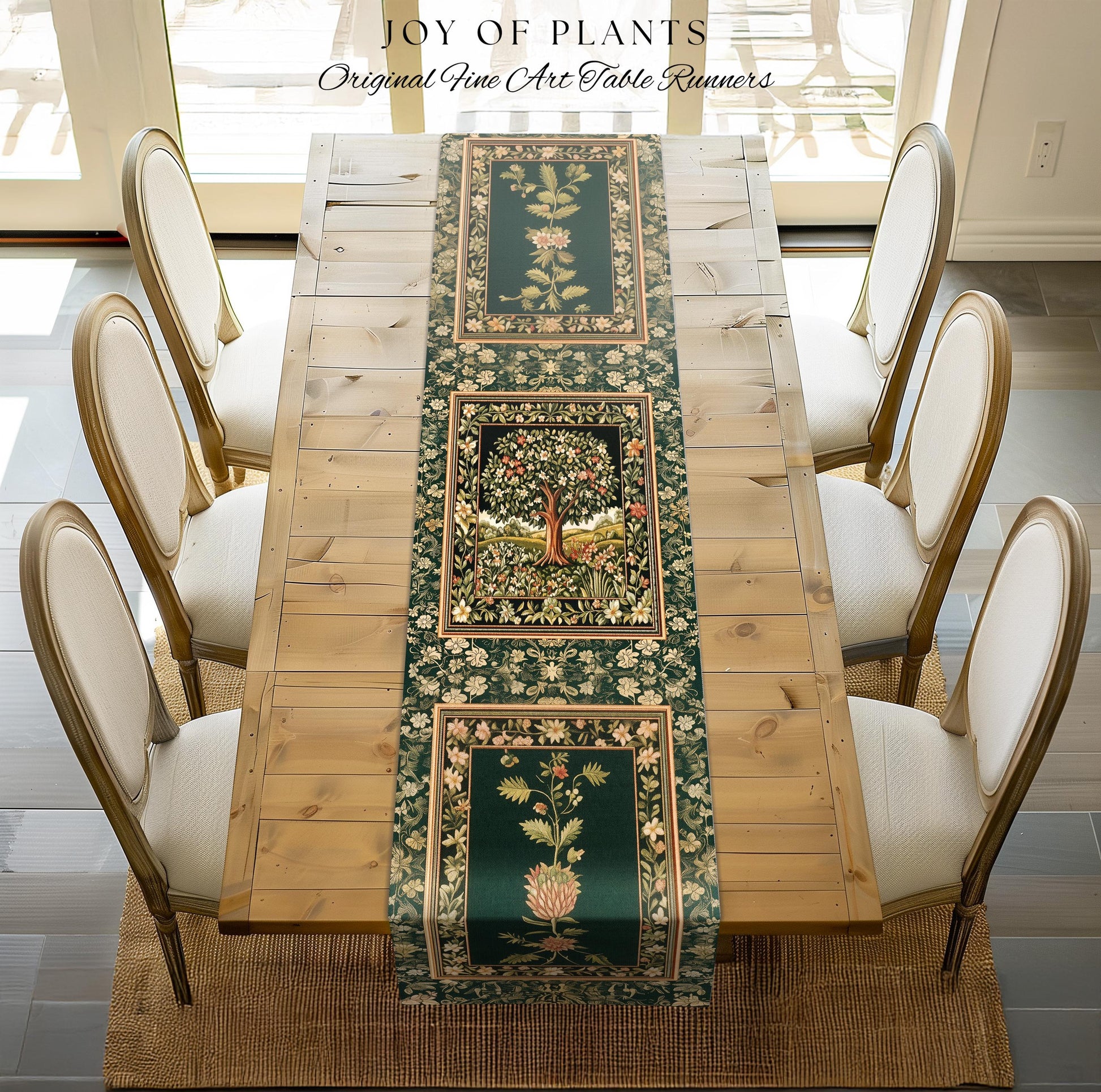 Botanical Tree of Life Table Runner | Ornate Floral Heritage Decor Vintage Nature Aesthetic Cottagecore Fairycore Dining Room Woodland Boho