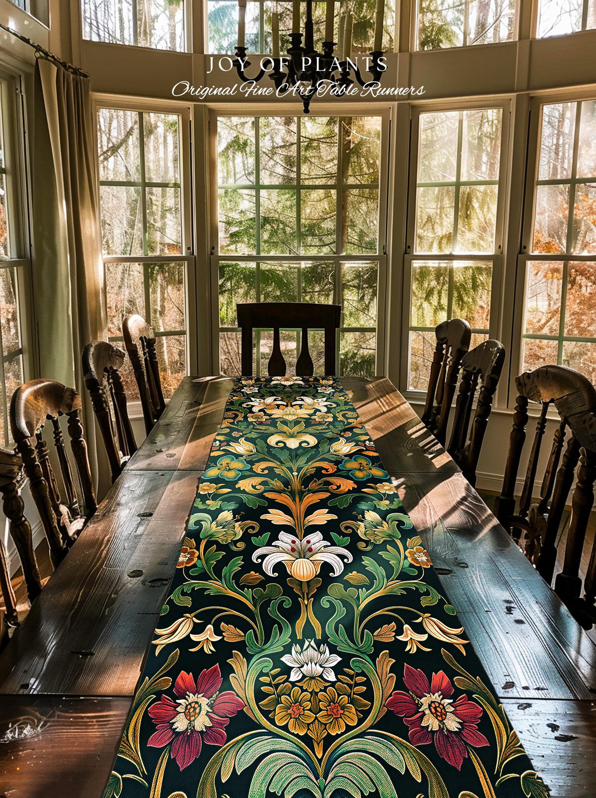 Rustic Farmhouse Floral Table Runner Country Cottage Charm | Soft Cottagecore Botanical Elegance Boho Flower Pattern Morris Style Home Decor