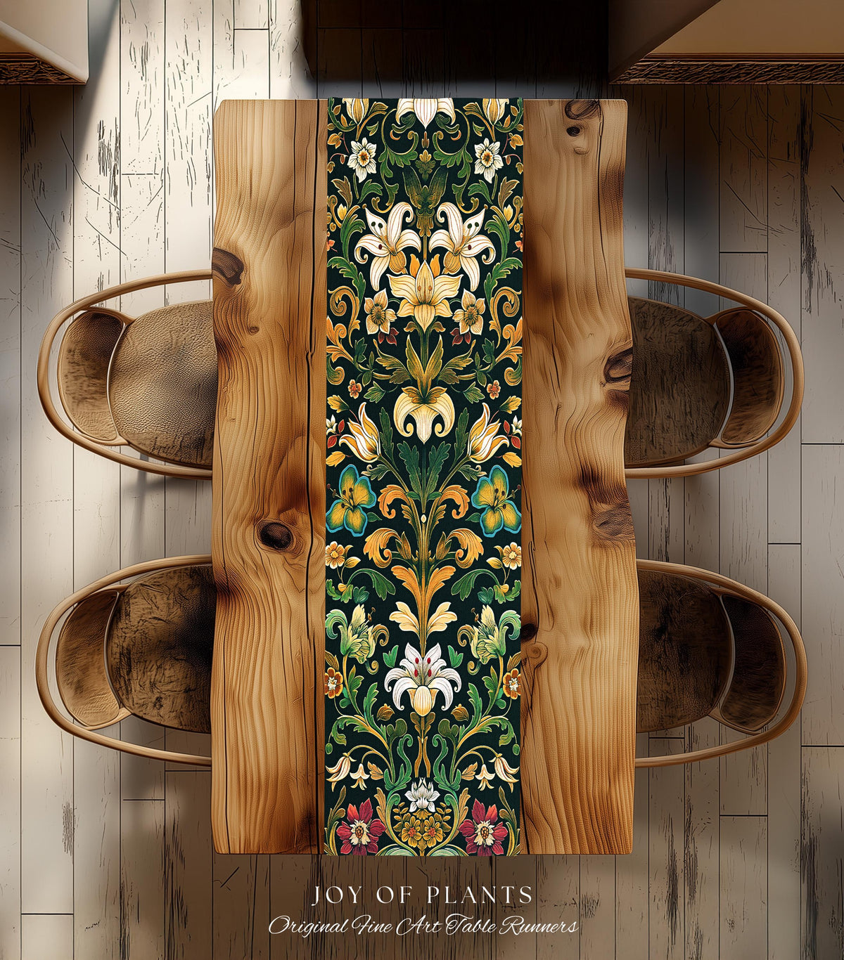 Rustic Farmhouse Floral Table Runner Country Cottage Charm | Soft Cottagecore Botanical Elegance Boho Flower Pattern Morris Style Home Decor