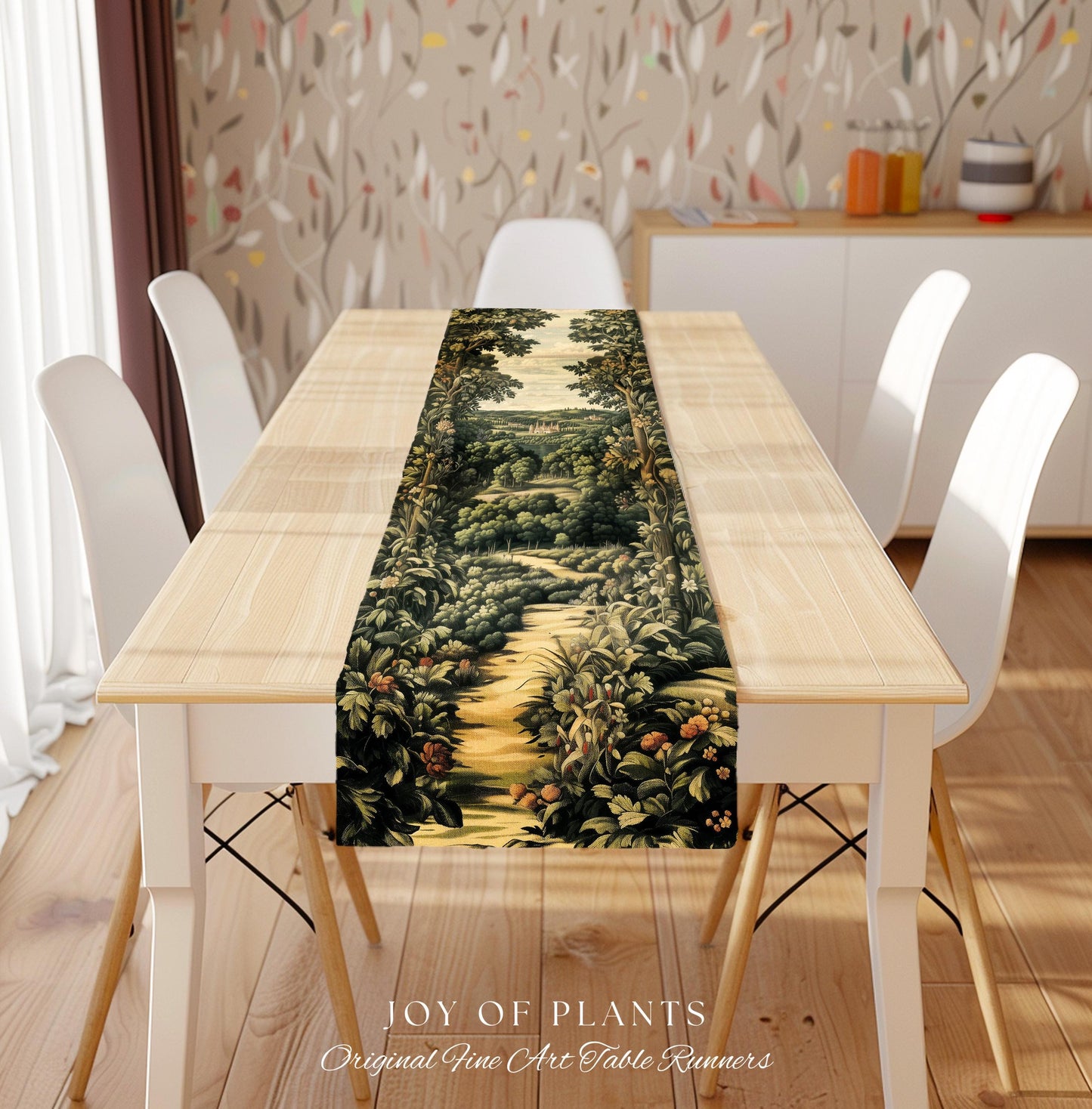 Renaissance Aesthetic Table Runner | Whimsical Fairytale Botanical Magic Garden Fairycore Woodland Dining Room Natural Elegance Altar Cloth
