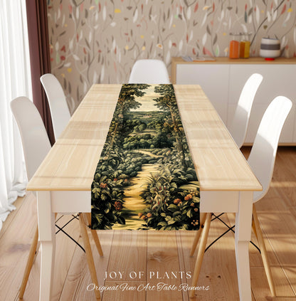 Renaissance Aesthetic Table Runner | Whimsical Fairytale Botanical Magic Garden Fairycore Woodland Dining Room Natural Elegance Altar Cloth