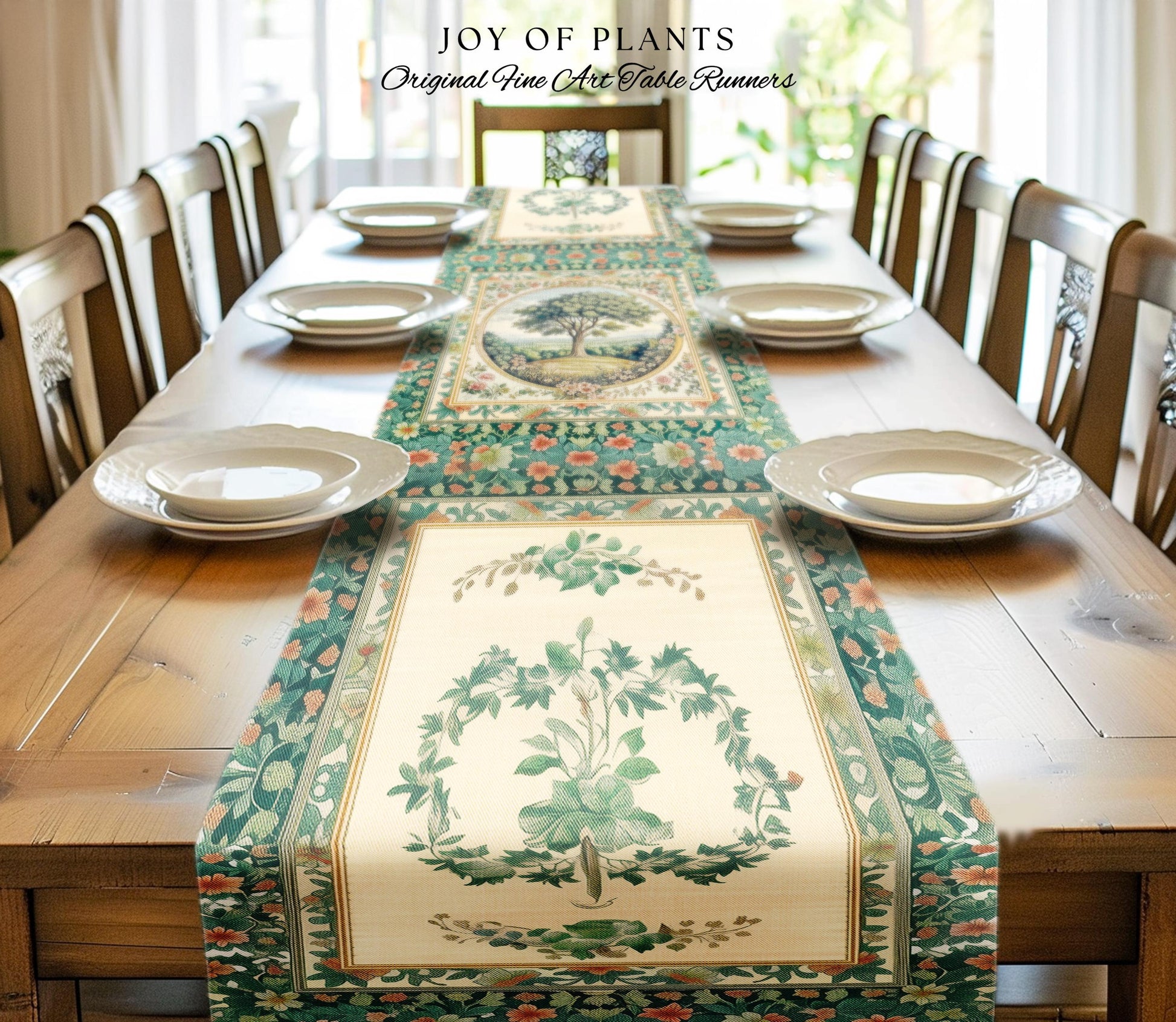 Romantic Ornate Botanical Countryside Table | Victorian Antique Botanical Accent French Garden Runner Chateau Floral Heritage Classical |