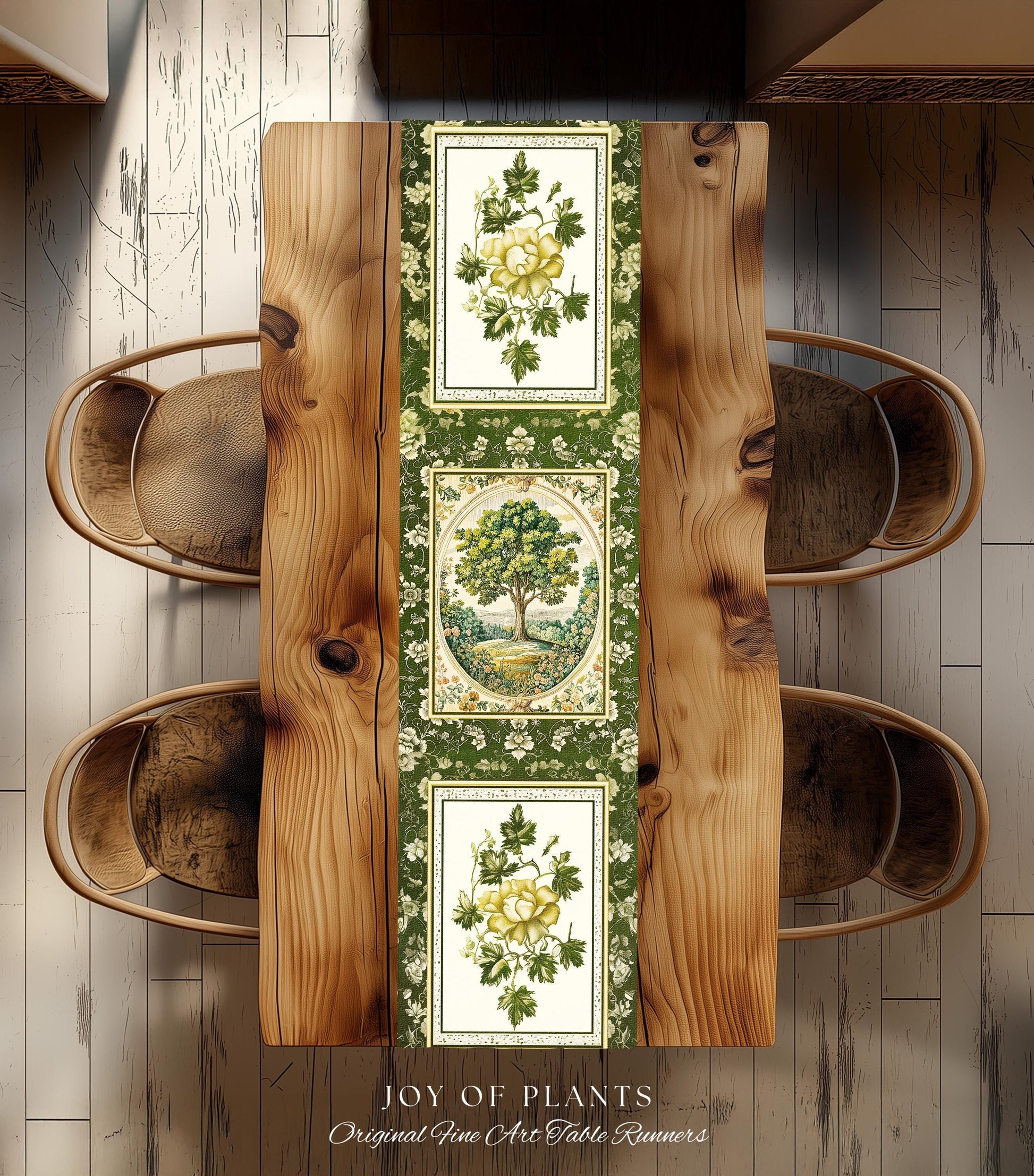 Victorian Soft Aesthetic Tree of Life Runner | Romantic Botanical Regency Decor Floral Enchanted Forest Accent Green Tones Cottagecore Table
