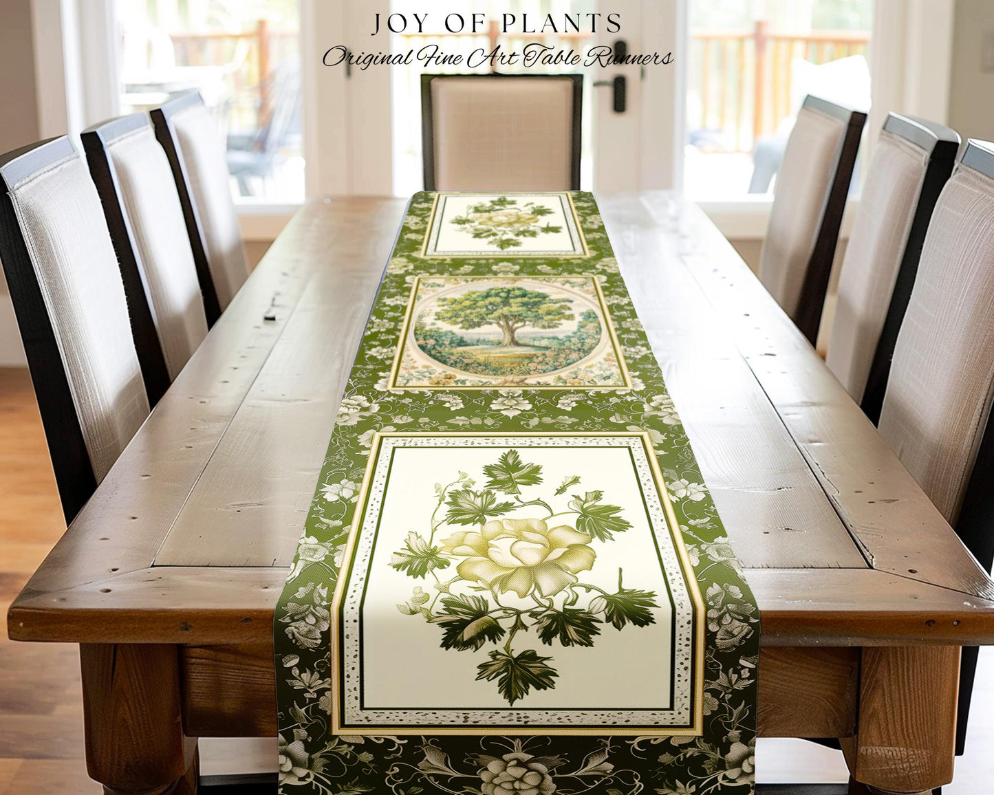 Victorian Soft Aesthetic Tree of Life Runner | Romantic Botanical Regency Decor Floral Enchanted Forest Accent Green Tones Cottagecore Table