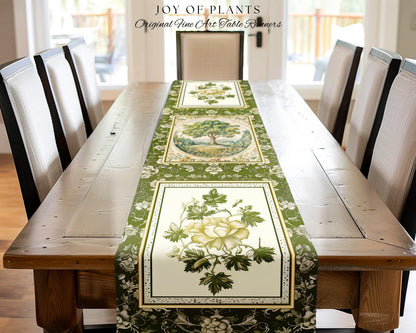 Victorian Soft Aesthetic Tree of Life Runner | Romantic Botanical Regency Decor Floral Enchanted Forest Accent Green Tones Cottagecore Table