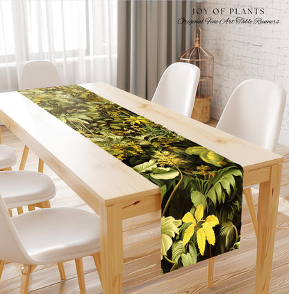 Moody Botanical Jungle Leaves Table Runner | Eclectic Green Maximalist Dining Room Table Whimsigoth Vintage Botanical Nature Forest Style |