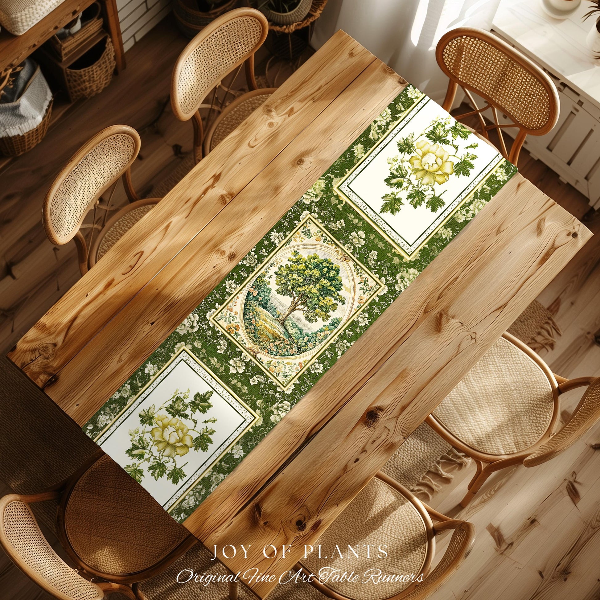 Victorian Soft Aesthetic Tree of Life Runner | Romantic Botanical Regency Decor Floral Enchanted Forest Accent Green Tones Cottagecore Table