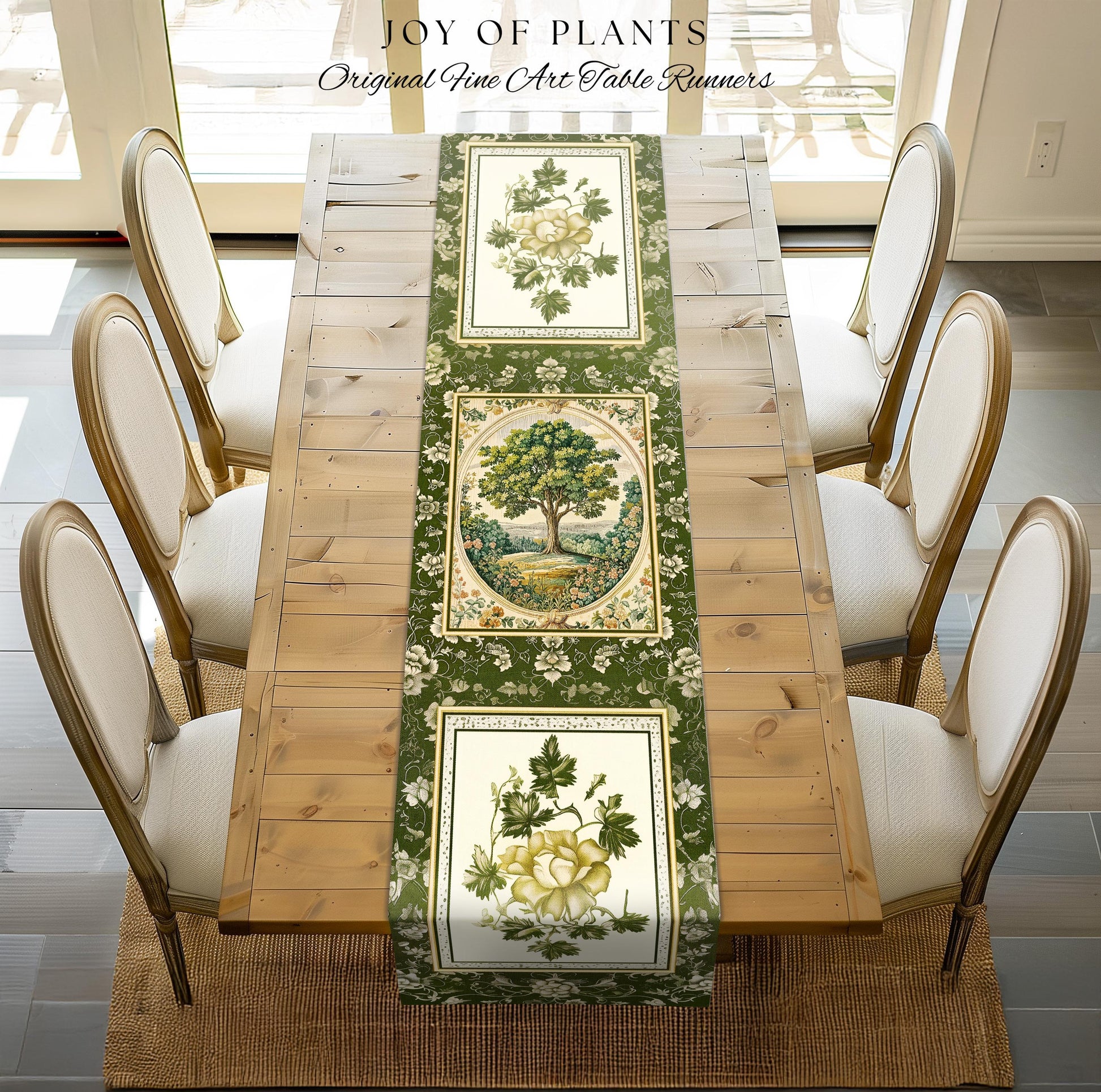 Victorian Soft Aesthetic Tree of Life Runner | Romantic Botanical Regency Decor Floral Enchanted Forest Accent Green Tones Cottagecore Table