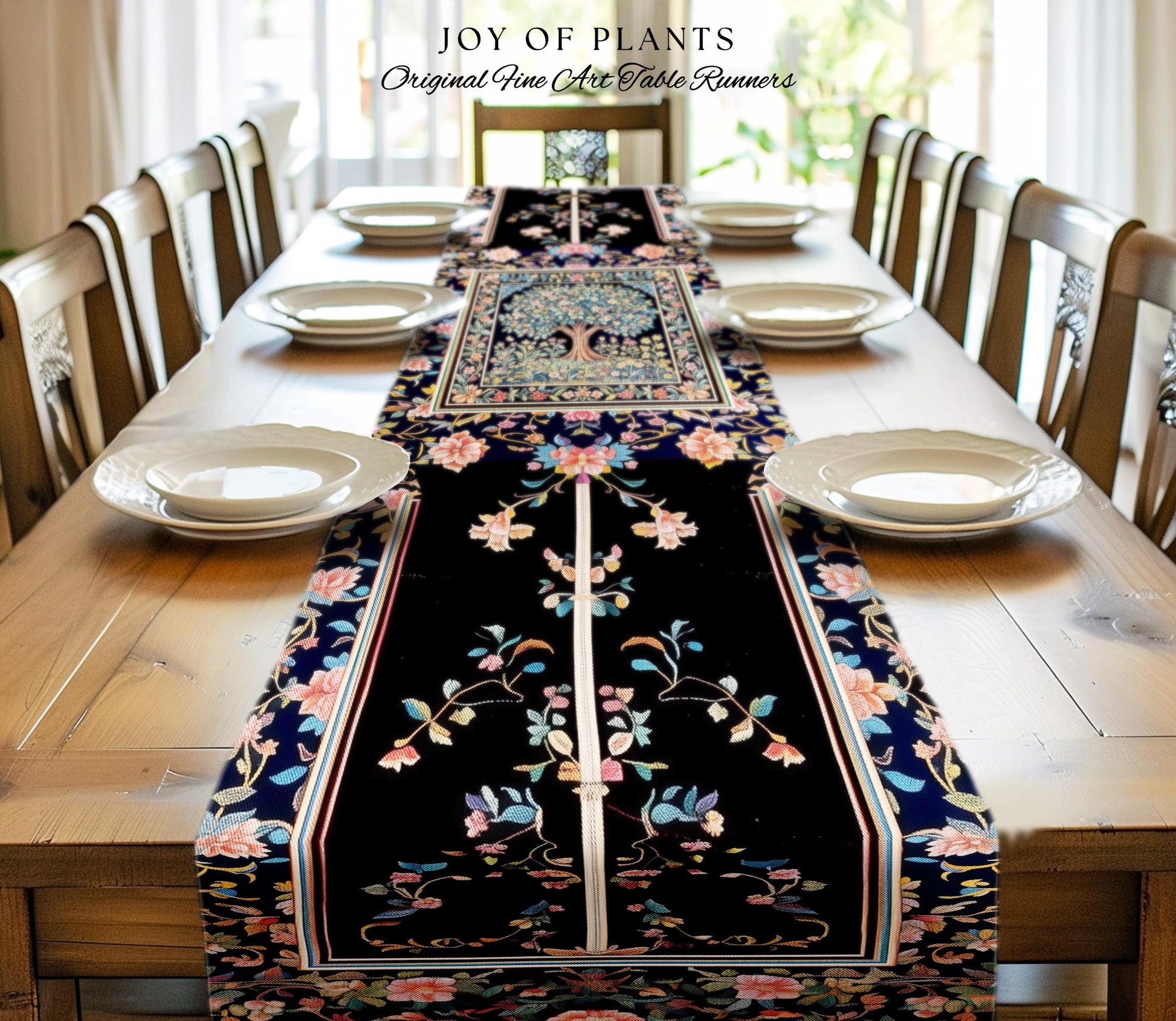 Eclectic Whimsy Tree of Life Table Runner | Colorful Bedroom Forest Fairy Cottagecore Garden Folklore Floral Enchanted Gothic Pastel Dining