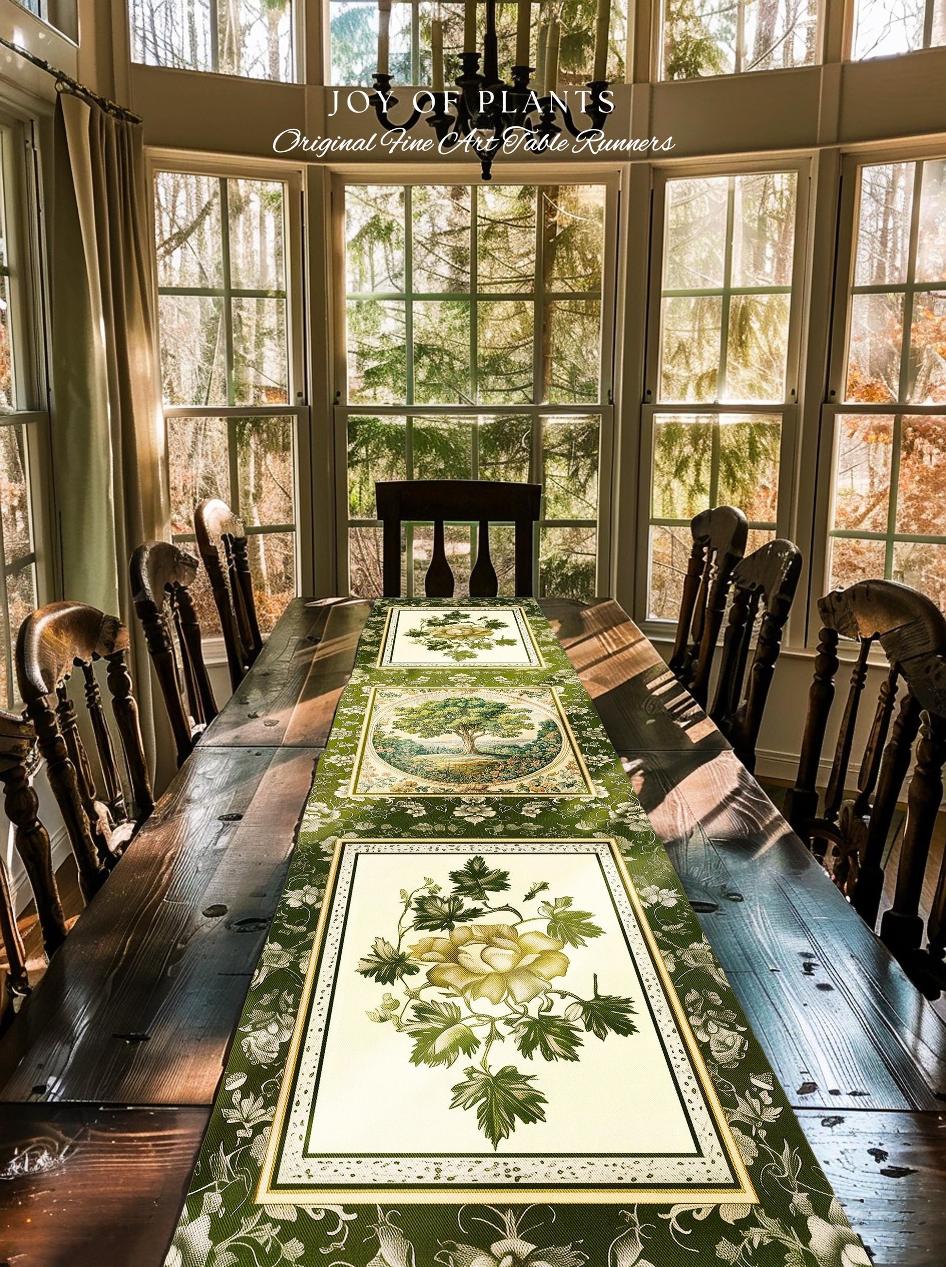 Victorian Soft Aesthetic Tree of Life Runner | Romantic Botanical Regency Decor Floral Enchanted Forest Accent Green Tones Cottagecore Table