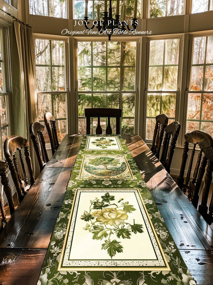 Victorian Soft Aesthetic Tree of Life Runner | Romantic Botanical Regency Decor Floral Enchanted Forest Accent Green Tones Cottagecore Table
