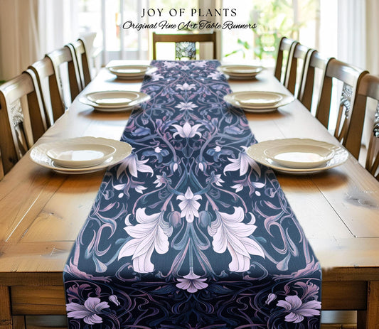 Colorful Floral Table Runner Whimsical | Ornate Renaissance Style Art Deco Aesthetic Purple Dark Botanical Dining Room Morris Inspired Decor